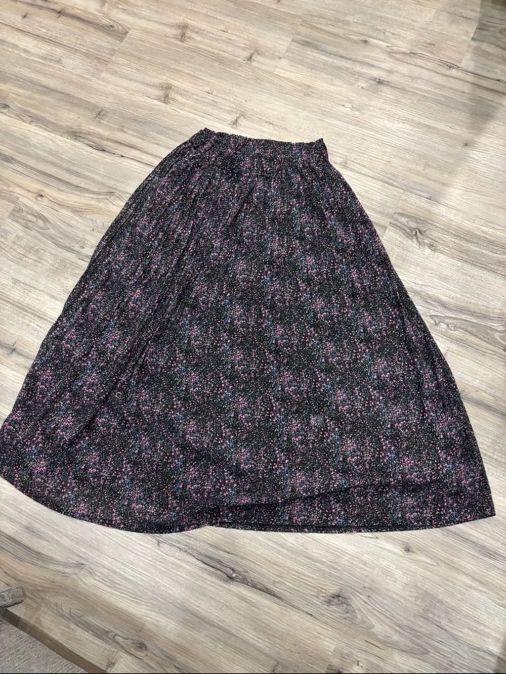 Black Floral Midi Skirt with Pink & Blue Speckle
